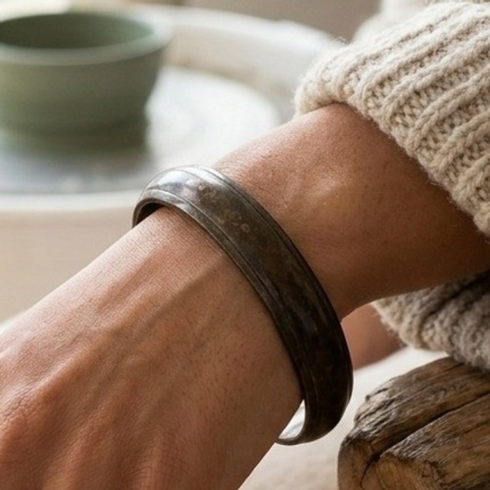 Vintage Style Dark Gold Tone Bangle Bracelet Rustic Patina Stackable Minimalist